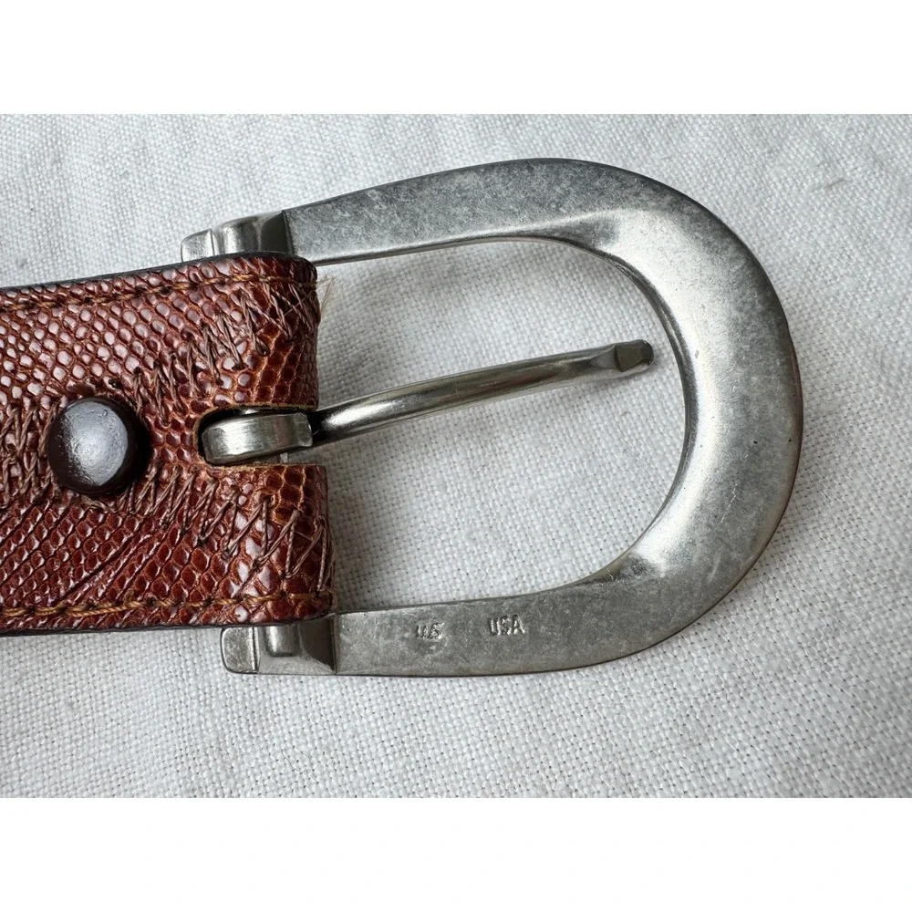 Dan Post Mens 38 Lizard Skin Belt Cognac Brown Horseshoe Buckle USA DP802